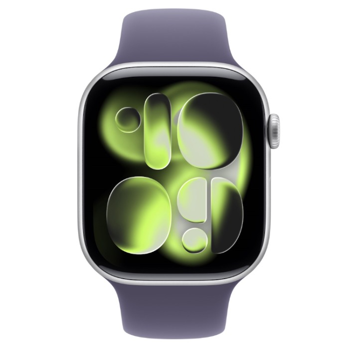 Apple Watch Series 11, 46 мм (MEV94) Умные часы Корпус из алюминия Серебристый, спортивный ремешок Фиолетовый туман S/M
