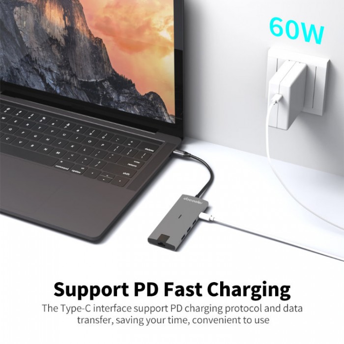Docooler USB-C HUB 8-in-1 (USB, HDMI, SD, TF, Ethernet) Адаптер