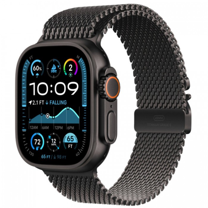 Apple Watch Ultra 2, 49 мм, GPS + Cellular, корпус из черного титана, ремешок Milanese Loop Blac черного цвета, размер M