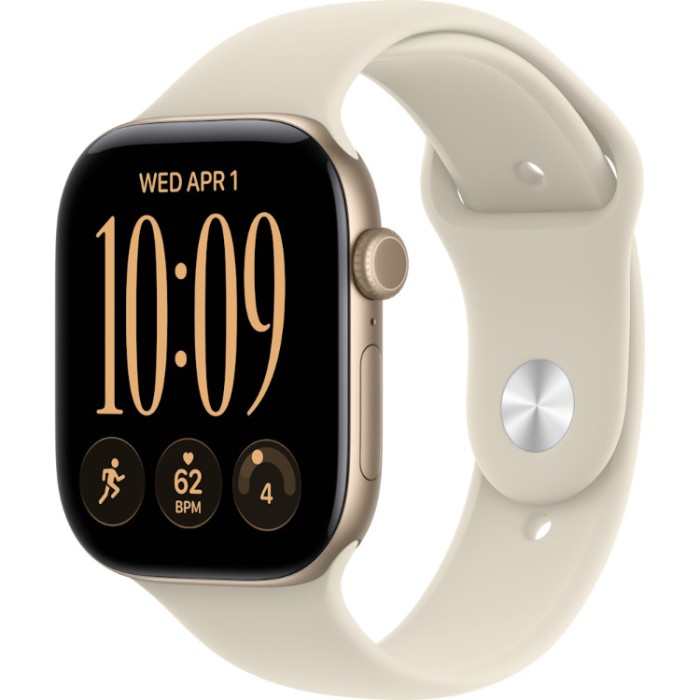 Apple Watch Series 12, 46 мм (MJEP4) Умные часы Корпус из алюминия цвета Светлое золото, спортивный ремешок Бежевый M/L