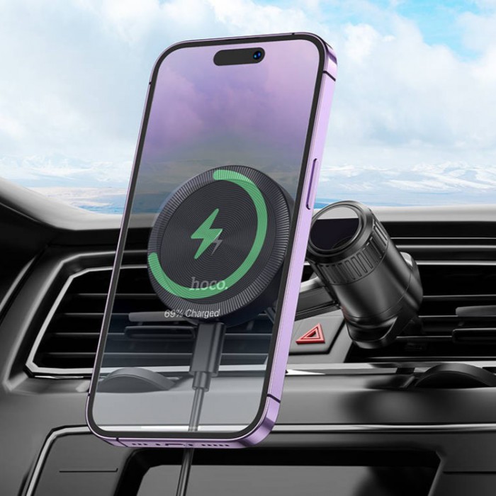 Hoco HW6 Vision metal magnetic wireless fast charging car holder Беспроводное зарядное устройство-автодержатель с поддержкой MagSafe