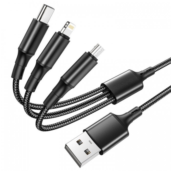 Borofone BX50 Fresco 3 в 1 USB - Lightning / Micro-USB / USB-C 2,4 A (1 м) Кабель