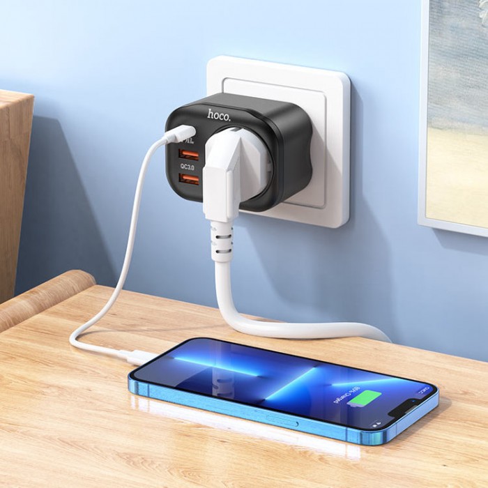 Hoco NS3 Multifunctional socket  1 розетка 4000W / выходы 2xUSB QC3.0, 18W + Type-C PD20W Сетевое зарядное устройство