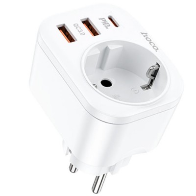 Hoco NS3 Multifunctional socket  1 розетка 4000W / выходы 2xUSB QC3.0, 18W + Type-C PD20W Сетевое зарядное устройство