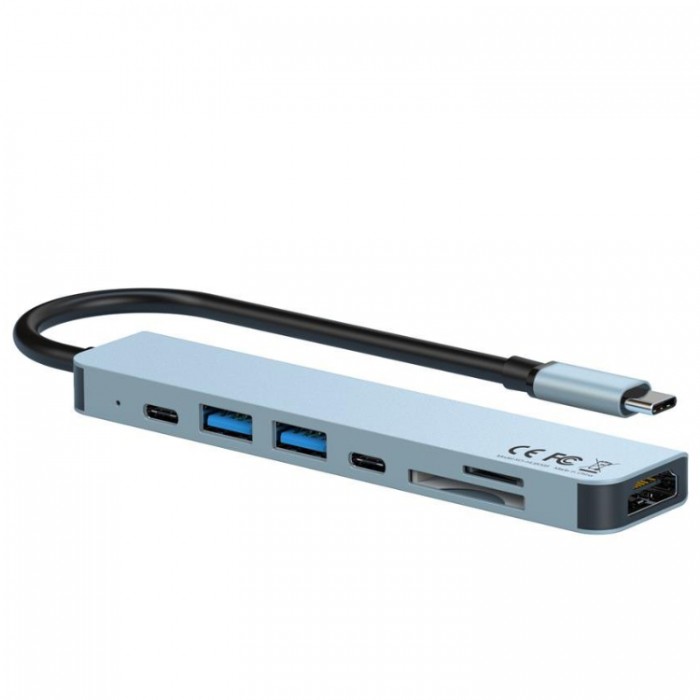 XO HUB012B 7 in 1 TYPE-C Multifunctional Docking Station (HDMI, SD/TF, 2*USB 3.0, USB-C, PD) Адаптер