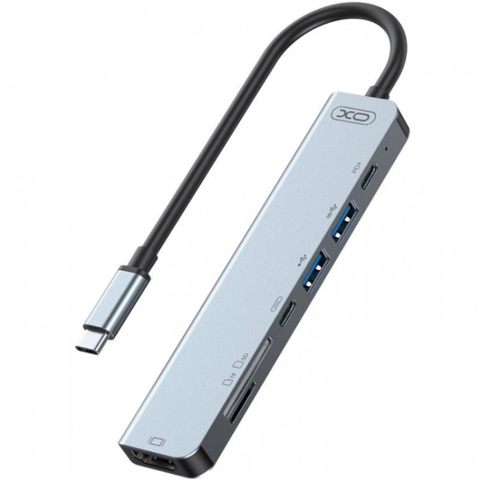 XO HUB012B 7 in 1 TYPE-C Multifunctional Docking Station (HDMI, SD/TF, 2*USB 3.0, USB-C, PD) Адаптер