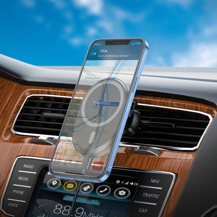 Borofone BH201 magnetic wireless charger Беспроводное зарядное устройство-автодержатель с поддержкой MagSafe