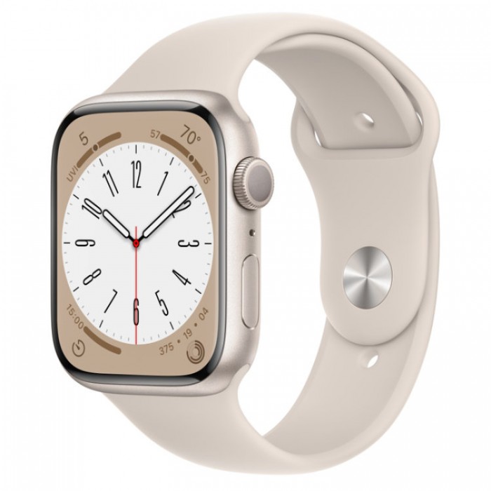 Apple Watch Series 8, 45 мм, Умные часы Корпус из алюминия цвета Сияющая звезда, спортивный ремешок Сияющая звезда (MNP23)