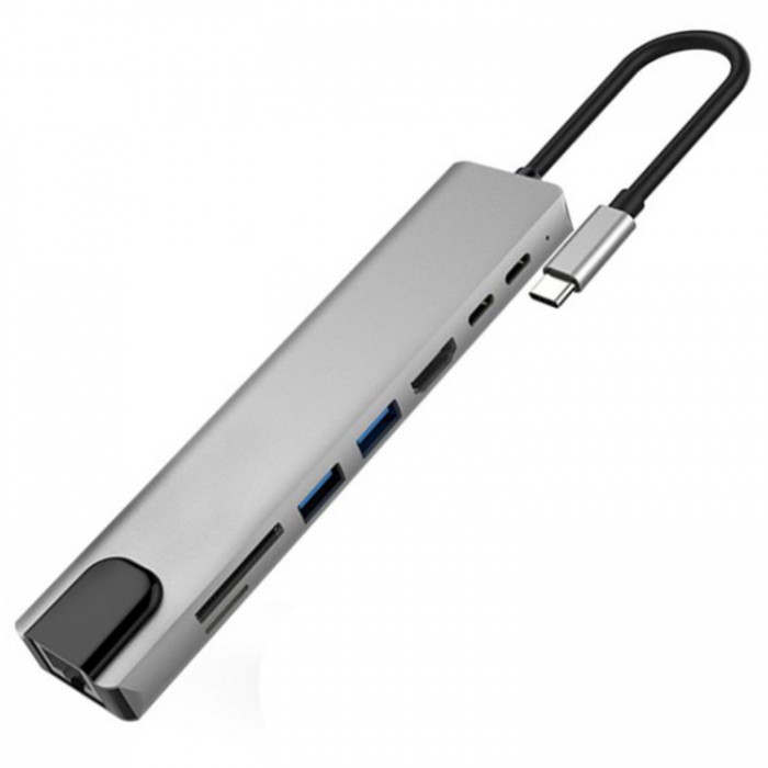 GoojoDoq H52 Pro USB-C HUB 8-in-1 (2*USB-C PD 87W, HDMI, SD, TF, 2*USB 3.0, RJ45) Адаптер