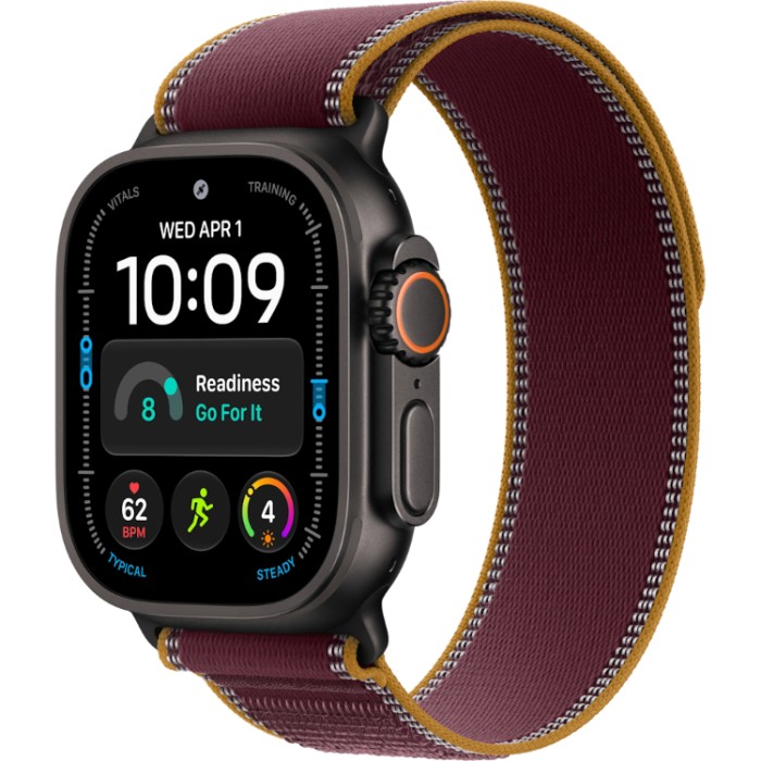 Apple Watch Ultra 4, 49 мм, GPS + Cellular (MJC34) Умные часы корпус из Черного титана, ремешок Trail бордового черного цвета размер S/M