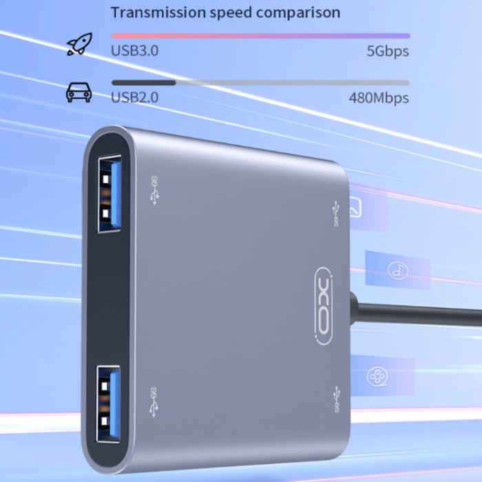 XO HUB012B USB-C HUB 4-in-1 (4*USB 3.0) Адаптер