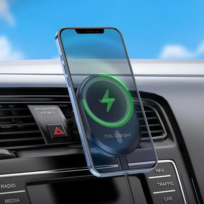 Borofone BH201 magnetic wireless Fast charger Беспроводное зарядное устройство-автодержатель с поддержкой MagSafe