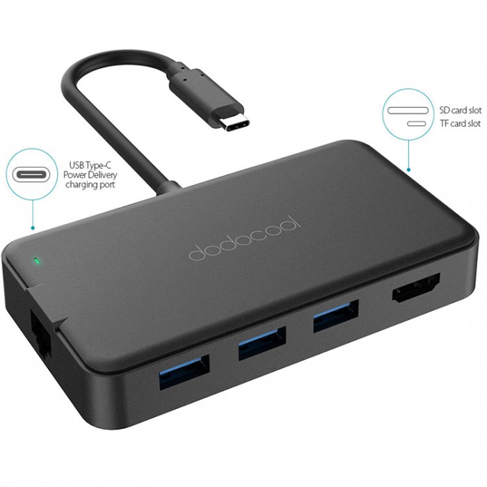 Dodocool DC46 USB-C HUB 8-in-1 (USB, HDMI, SD, TF, Ethernet) Адаптер