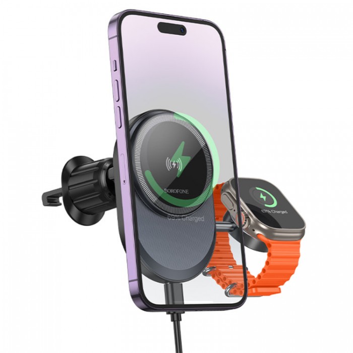 Borofone BH219 Fine 2-in-1 wireless fast charging car holder Беспроводное зарядное устройство-автодержатель с поддержкой MagSafe