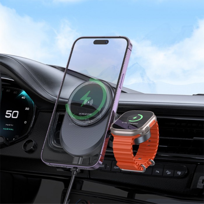 Borofone BH219 Fine 2-in-1 wireless fast charging car holder Беспроводное зарядное устройство-автодержатель с поддержкой MagSafe