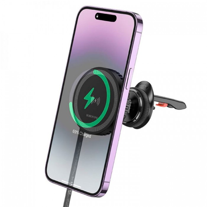 Borofone BH207 magnetic wireless Fast charger Беспроводное зарядное устройство-автодержатель с поддержкой MagSafe