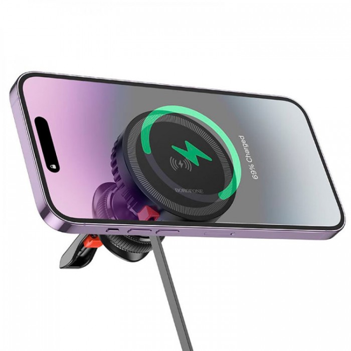 Borofone BH207 magnetic wireless Fast charger Беспроводное зарядное устройство-автодержатель с поддержкой MagSafe