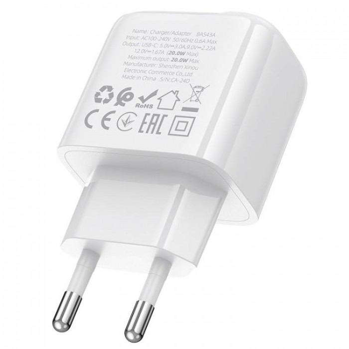 Borofone BAS43A Potential PD20W PD3.0 Type-C + кабель Type-C (20 Вт) Сетевое зарядное устройство