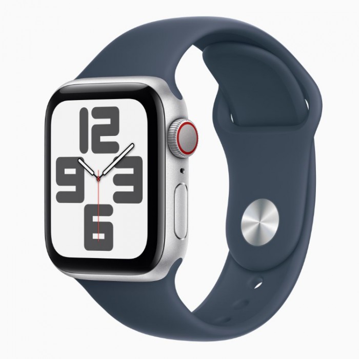 Apple Watch SE 2, 40 мм, Умные часы Корпус из алюминия Серебристого цвета, спортивный ремешок Синего цвета