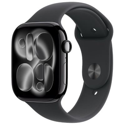 Apple Watch Series 11, 42 мм, Умные часы Корпус из алюминия Черный глянец, спортивный ремешок Черный