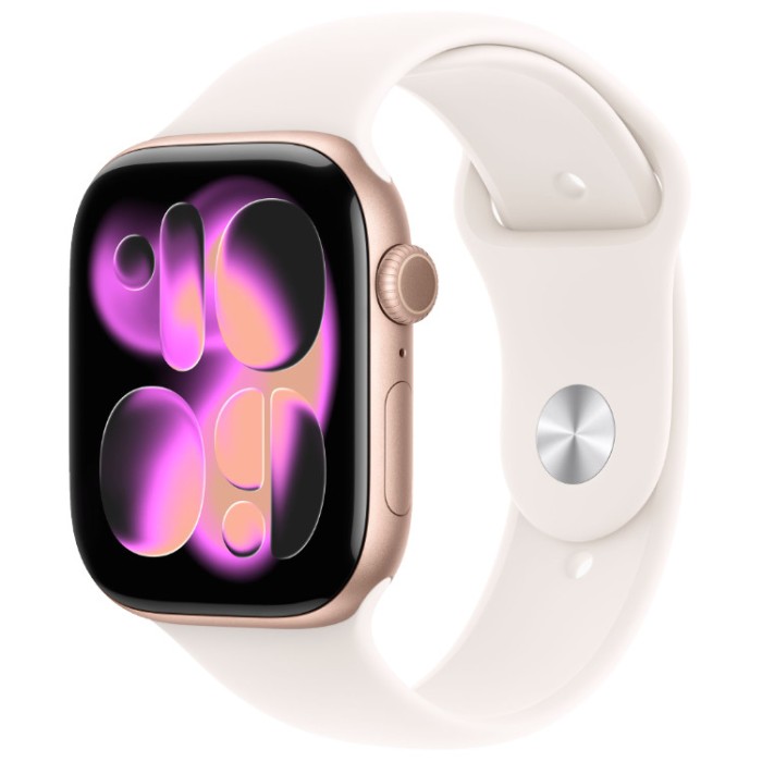 Apple Watch Series 11, 42 мм, Умные часы Корпус из алюминия Розовое золото, спортивный ремешок Румянец