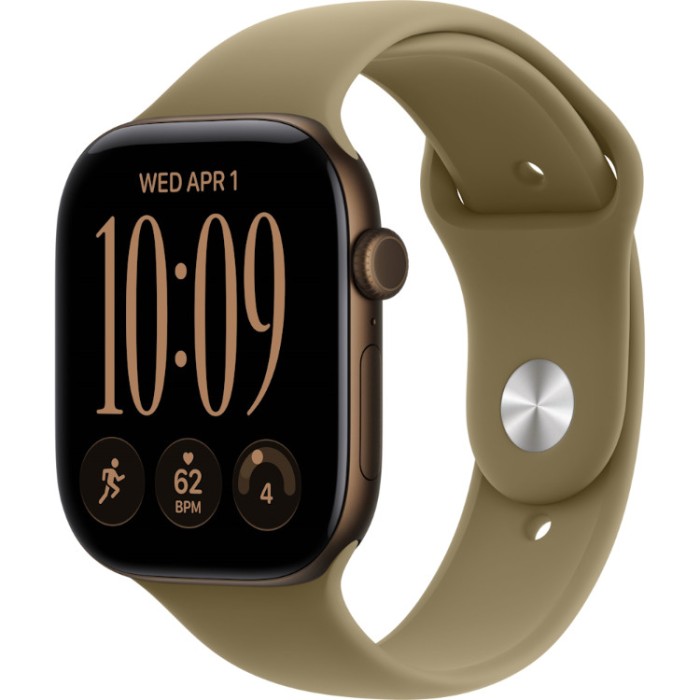 Apple Watch Series 12, 42 мм (MJEG4) Умные часы Корпус из алюминия цвета Темная бронза, спортивный ремешок Оливковый M/L