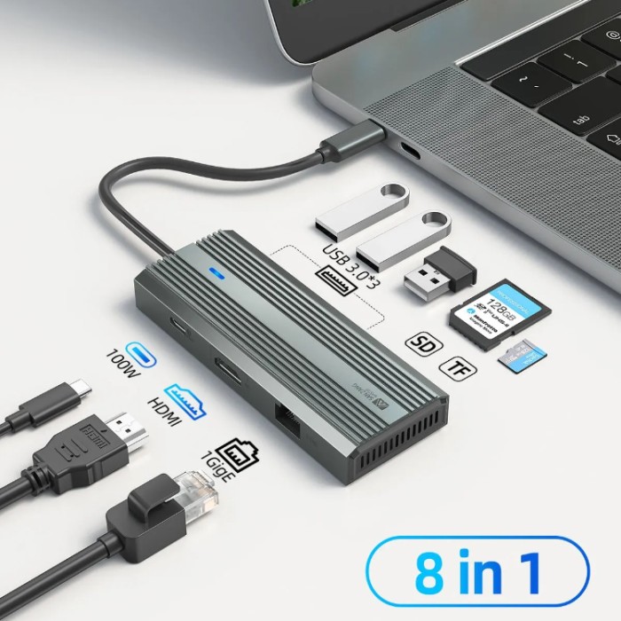 Sanzang SZPW USB-C HUB 8-in-1 (HDMI, Ethernet, USB-C, USB-A 3.0*3, SD, TF) Адаптер