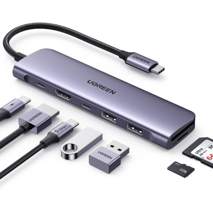 Ugreen CM195 USB-C HUB 7-in-1 (SD, TF, USB-C, 2*USB 3.0, HDMI, PD) Адаптер