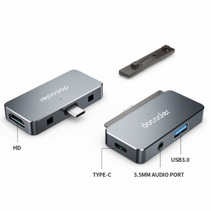 Docooler USB-C HUB 4-in-1 (USB, HDMI, Audio Jack, PD) Адаптер