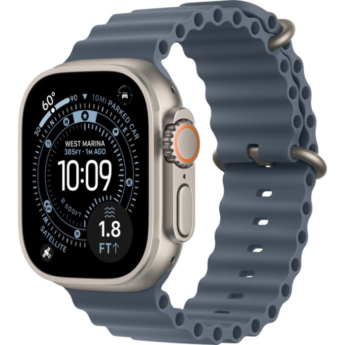 Apple Watch Ultra 3, 49 мм, GPS + Cellular, корпус из Натурального титана, ремешок Ocean синего цвета