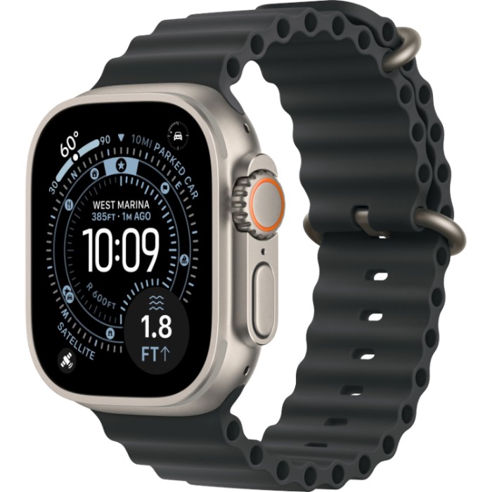 Apple Watch Ultra 3, 49 мм, GPS + Cellular, корпус из Натурального титана, ремешок Ocean черного цвета