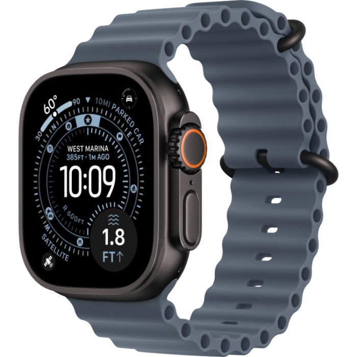 Apple Watch Ultra 3, 49 мм, GPS + Cellular, корпус из Черного титана, ремешок Ocean синего цвета