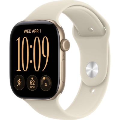 Apple Watch Series 12, 42 мм (MJEE4) Умные часы Корпус из алюминия цвета Светлое золото, спортивный ремешок Бежевый M/L