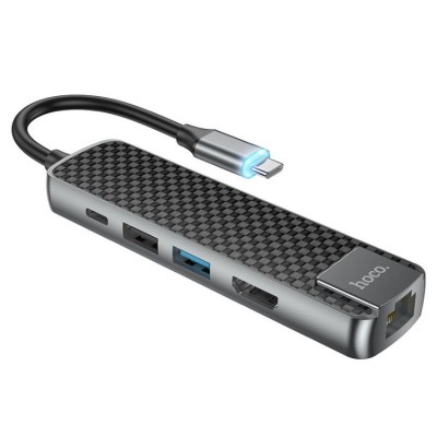 Hoco HB23 Easy view USB-C HUB 5-in-1 (1*USB 3.0, 1*USB 2.0, HDMI, Ethernet, PD) Адаптер
