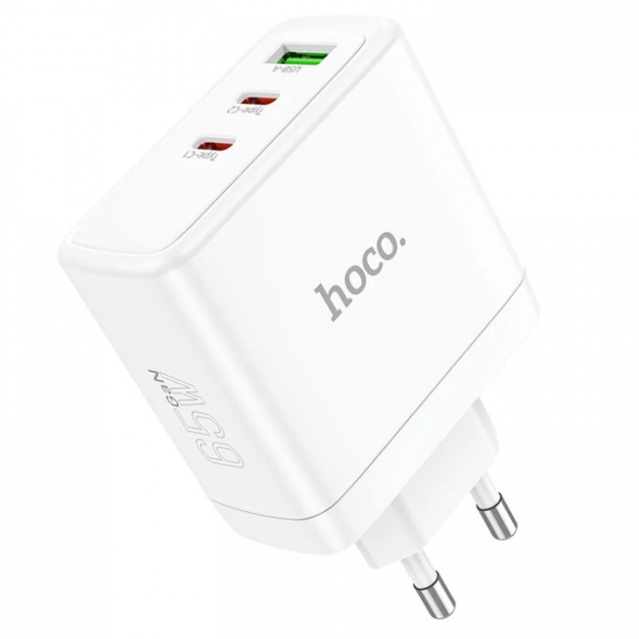 Hoco N30 USB + 2* USB Type C 2PD+QC3.0 GaN 65W (65 Вт) Сетевое зарядное устройство