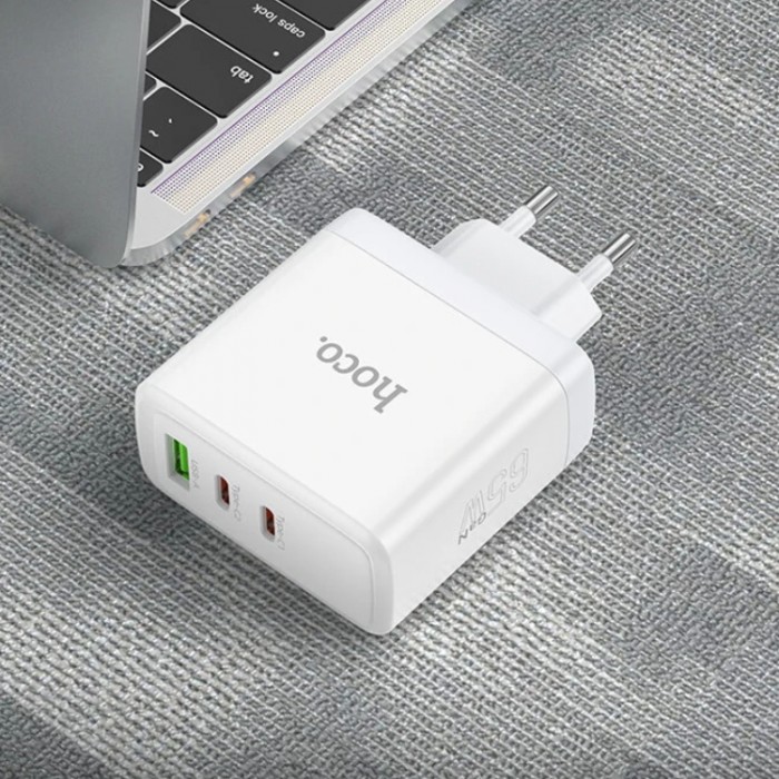 Hoco N30 USB + 2* USB Type C 2PD+QC3.0 GaN 65W (65 Вт) Сетевое зарядное устройство