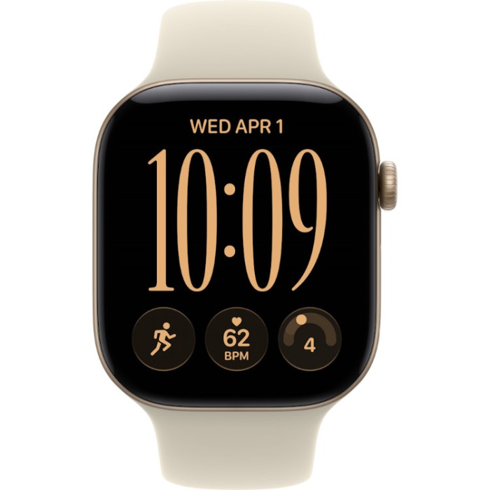 Apple Watch Series 12, 46 мм (MJEN4) Умные часы Корпус из алюминия цвета Светлое золото, спортивный ремешок Бежевый S/M