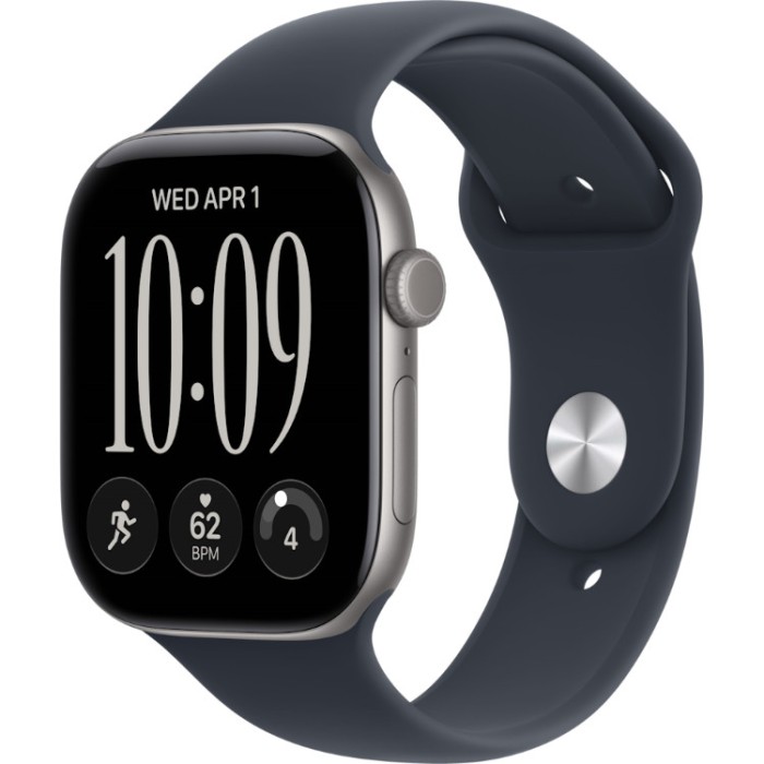 Apple Watch Series 12, 46 мм (MJEN4) Умные часы Корпус из алюминия цвета Светлое золото, спортивный ремешок Бежевый S/M