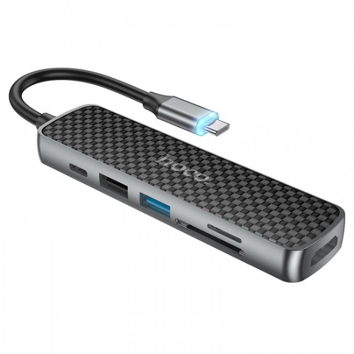 Hoco HB24 Easy display USB-C HUB 6-in-1 (1*USB 3.0, 1*USB 2.0, HDMI, SD, PD) Адаптер