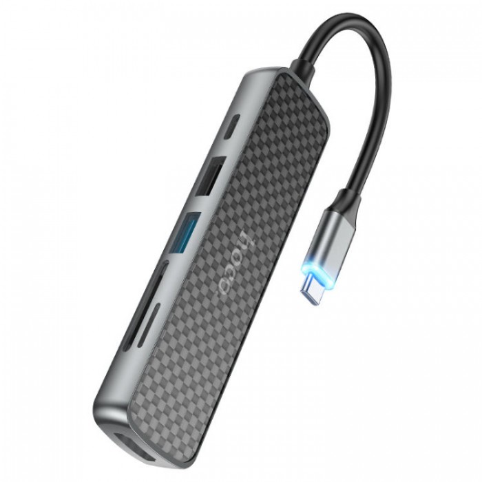 Hoco HB24 Easy display USB-C HUB 6-in-1 (1*USB 3.0, 1*USB 2.0, HDMI, SD, PD) Адаптер