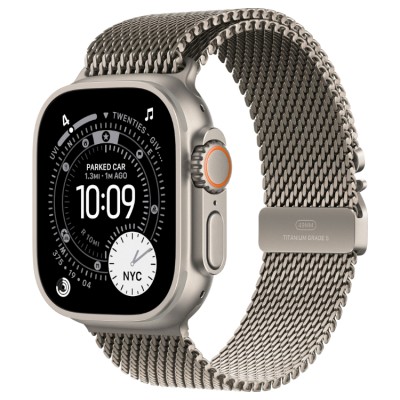 Apple Watch Ultra 3, 49 мм, GPS + Cellular (MF0E4) Умные часы корпус из Натурального титана, ремешок Milanese Loop цвета натуральный титан размер L