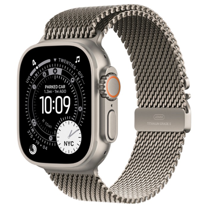 Apple Watch Ultra 3, 49 мм, GPS + Cellular (MF0E4) Умные часы корпус из Натурального титана, ремешок Milanese Loop цвета натуральный титан размер L